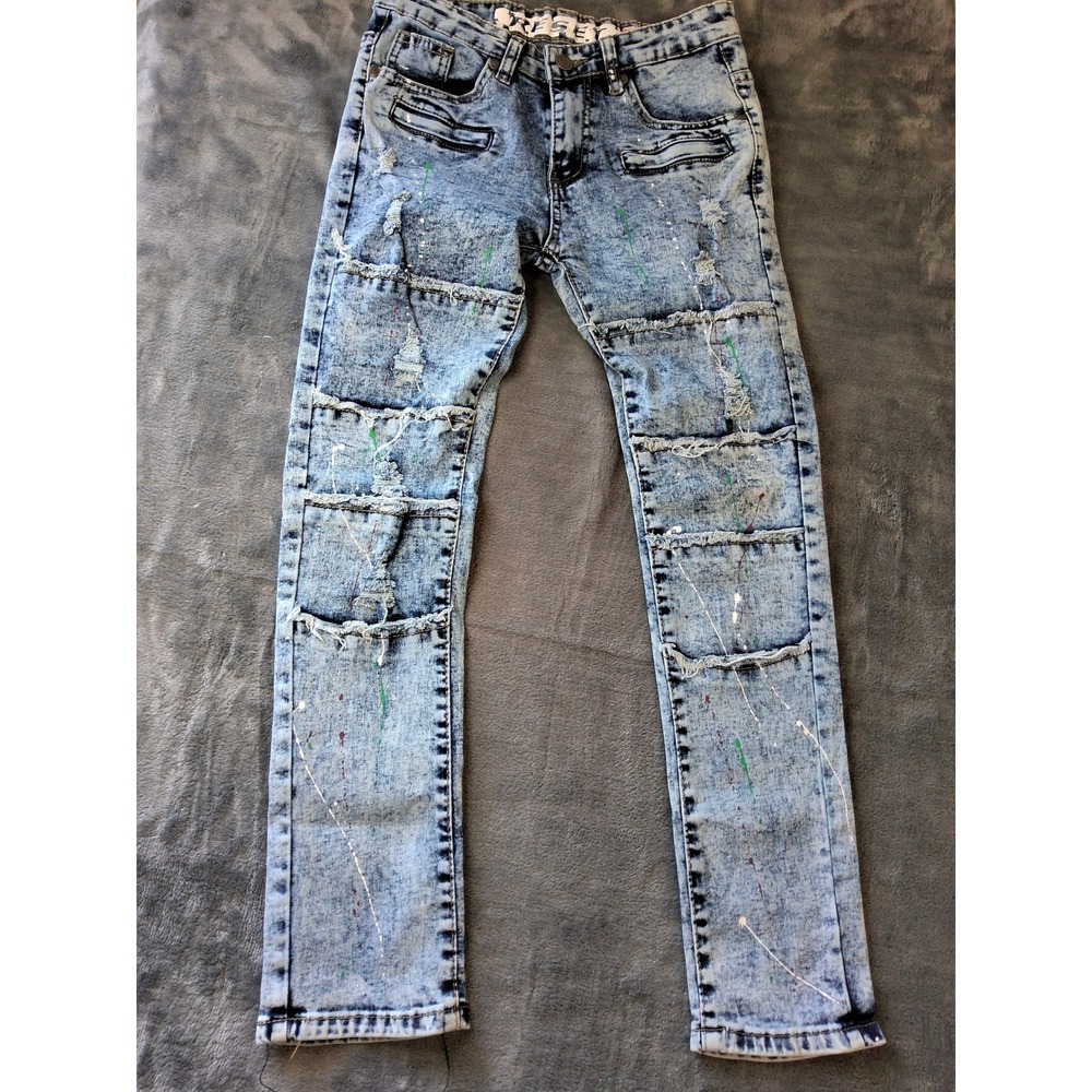 Reset Platinum Acid Wash Distressed Paint Splatter Biker Jeans Women Size 10